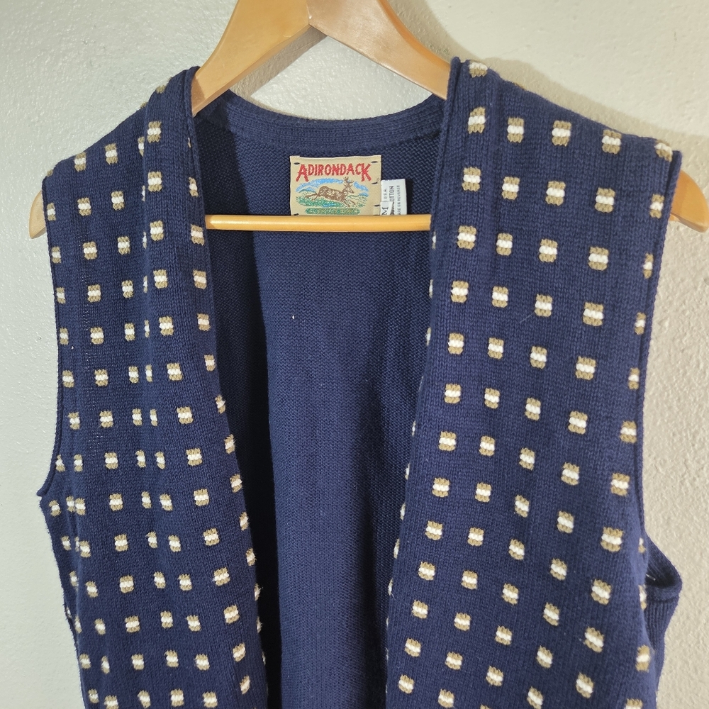 Men’s Vintage Adirondack Navy Knit Sweater Vest Geometric Size Medium - Picture 7 of 10